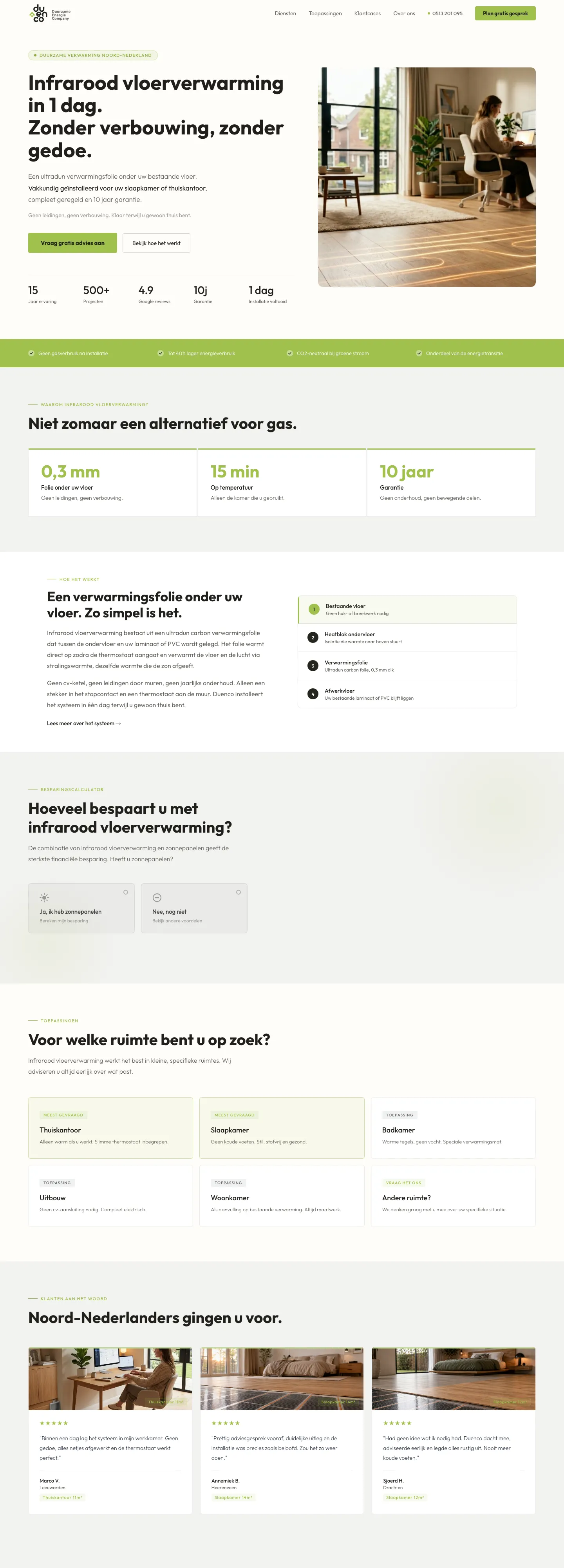 Screenshot van de website van Duenco