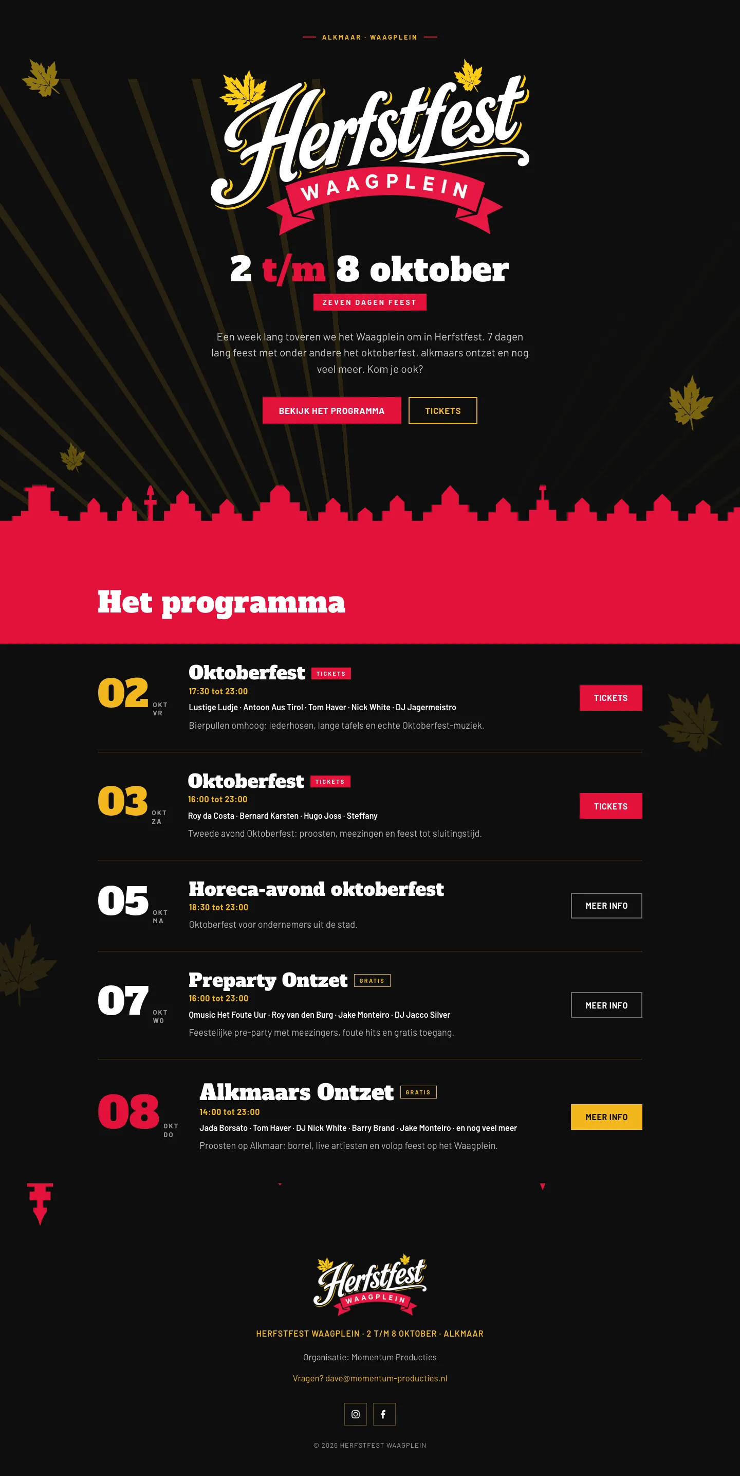 Screenshot van de website van Herfstfest Waagplein