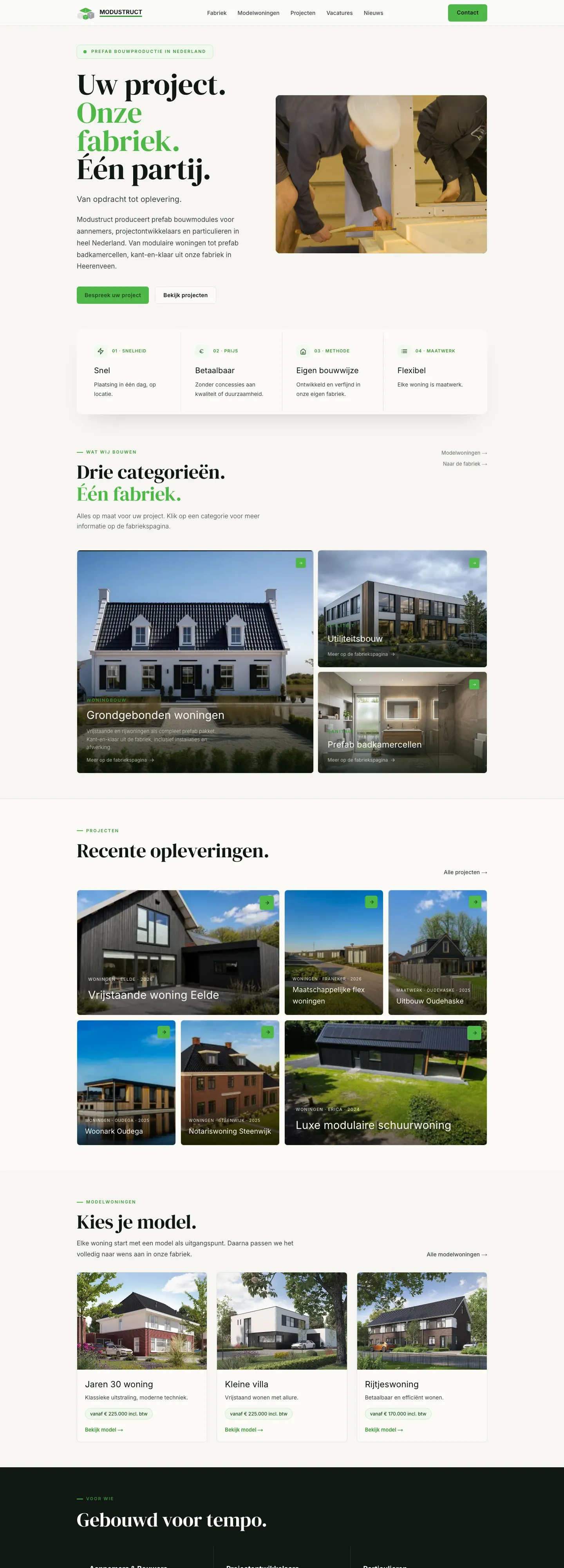Screenshot van de website van Modustruct