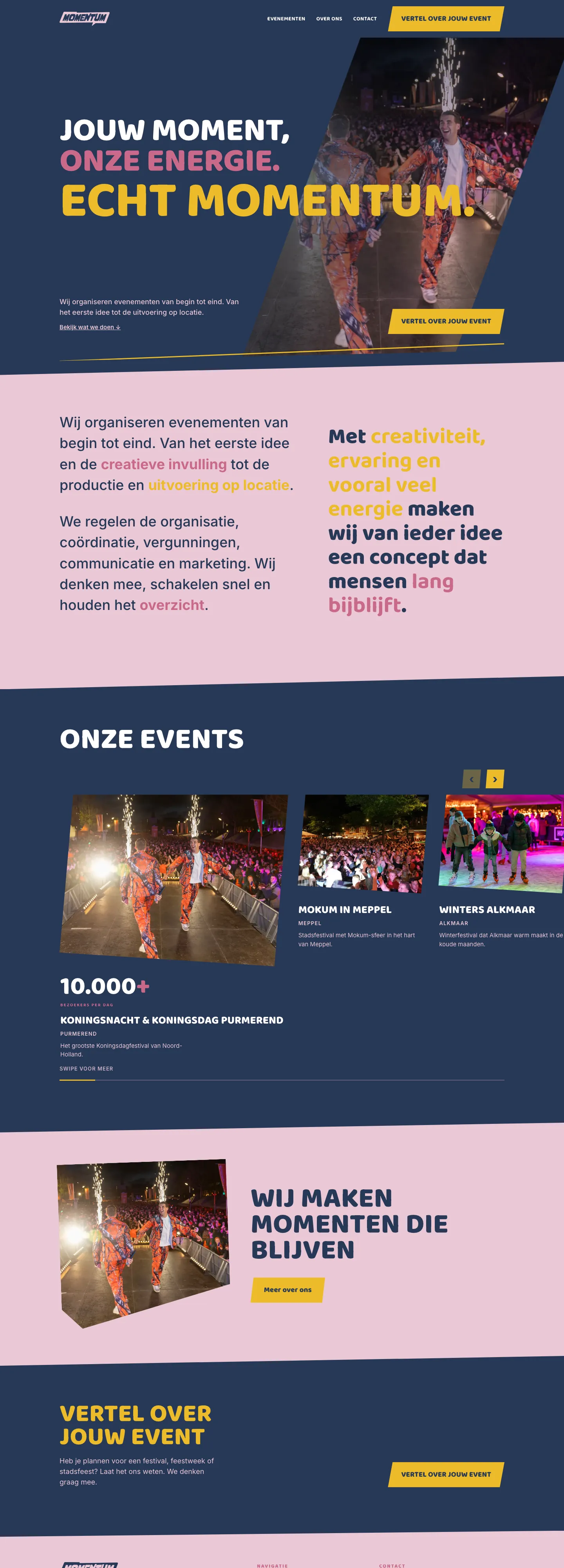 Screenshot van de website van Momentum Producties